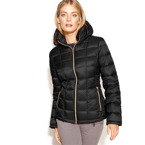 michael kors hooded knit sleeve puffer coat|Michael Kors quilted jacket.